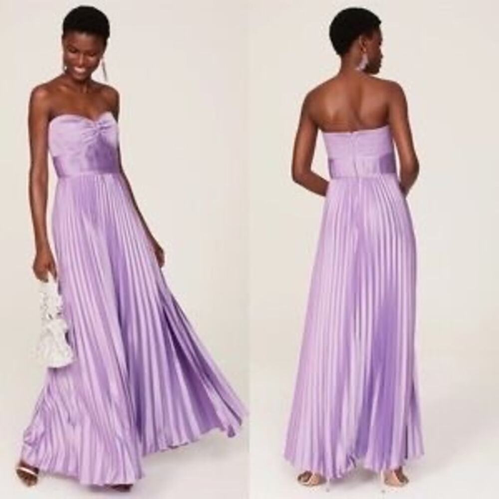 AMUR Purple Satin Sweetheart Neckline A-Line Stef Pleated Gown Dress Size 14 - Picture 3 of 16